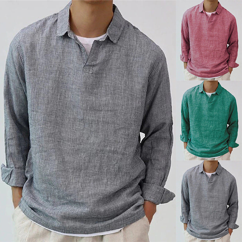 New Fashion Men's Pullover Shirt Solid Color Long Sleeve Lapel Oversize Casual Top Tee Summer Clothing For Men Shirts