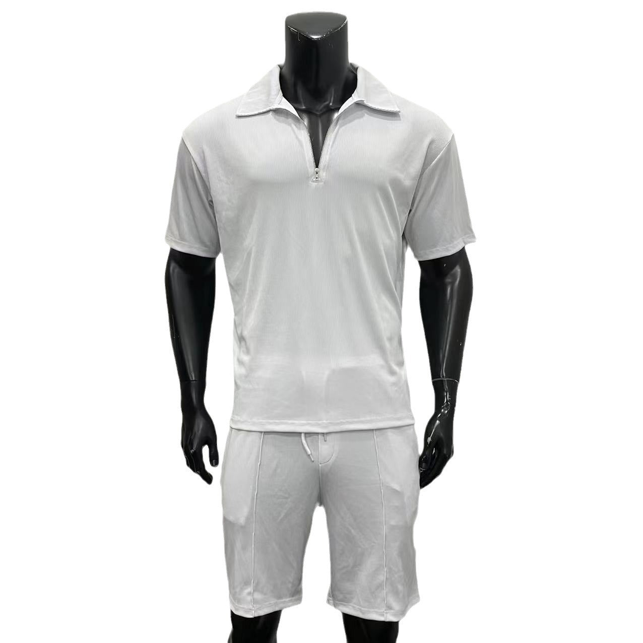 Summer Fashion Mens Clothing  Men's Suits New Zipper  Casual Short Sleeve Drawstring Shorts Men's Set