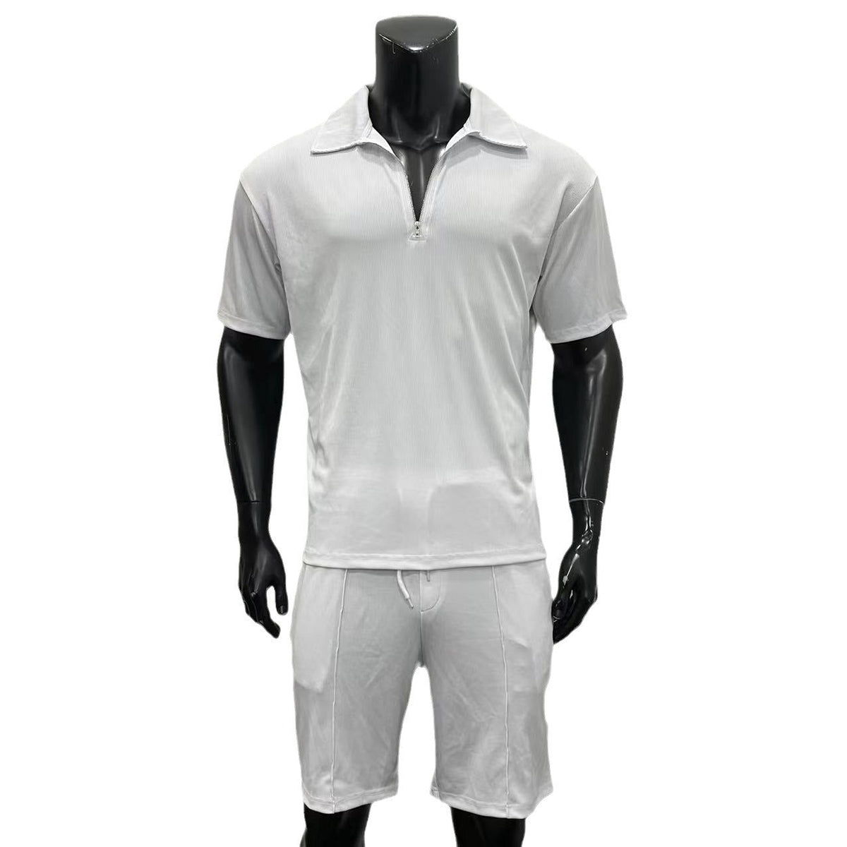 Summer Fashion Mens Clothing  Men's Suits New Zipper  Casual Short Sleeve Drawstring Shorts Men's Set