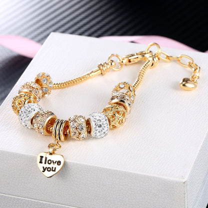 Gold Heart Charm Bracelet | CZ Crystal Snake Chain