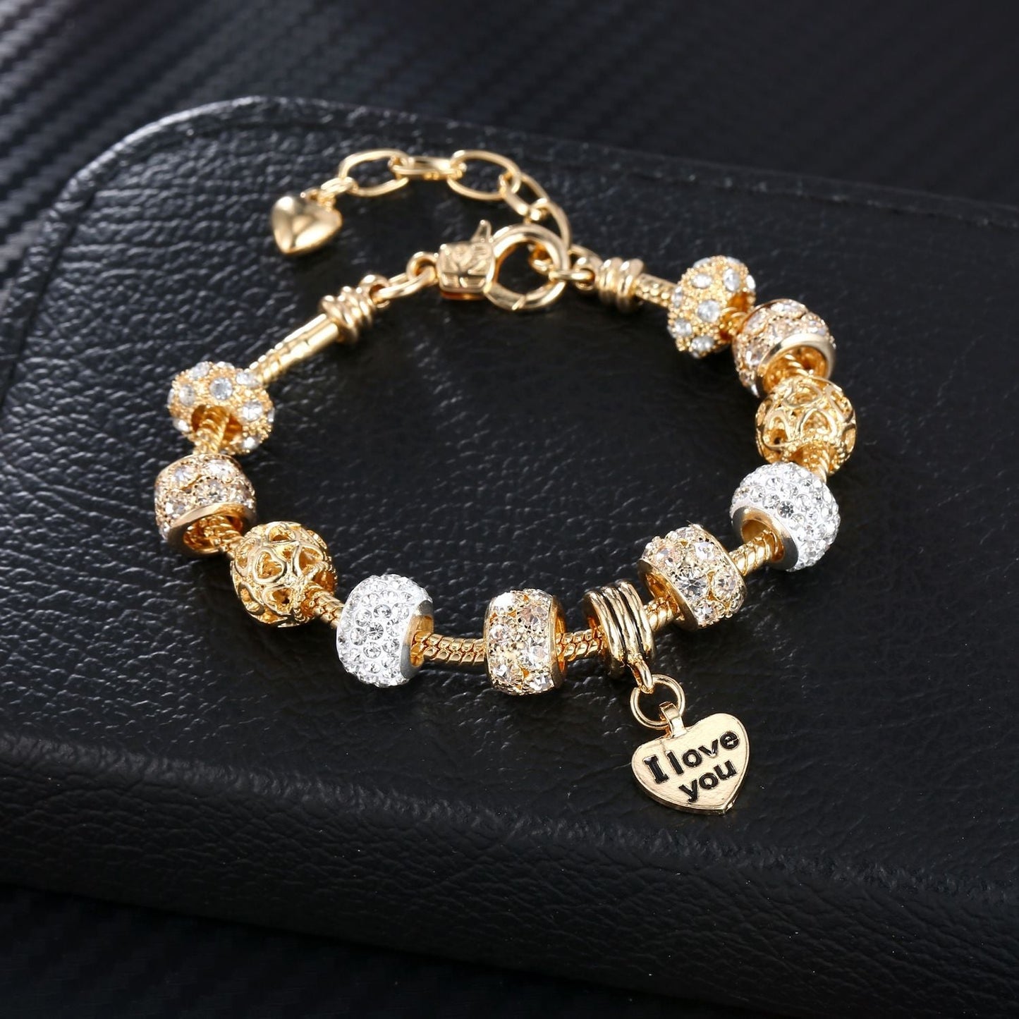 Gold Heart Charm Bracelet | CZ Crystal Snake Chain