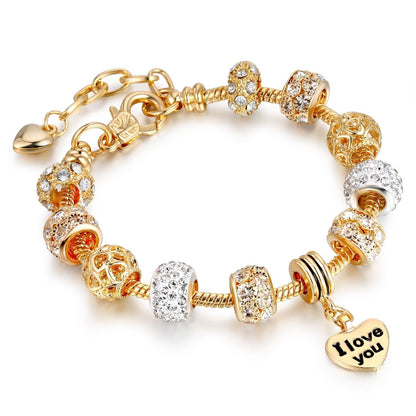 Gold Heart Charm Bracelet | CZ Crystal Snake Chain