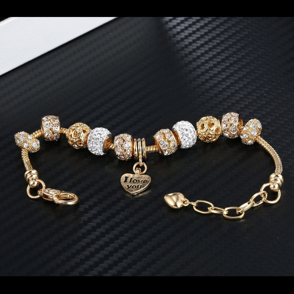 Gold Heart Charm Bracelet | CZ Crystal Snake Chain