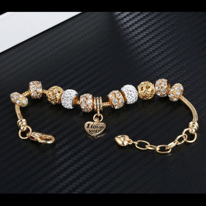 Gold Heart Charm Bracelet | CZ Crystal Snake Chain